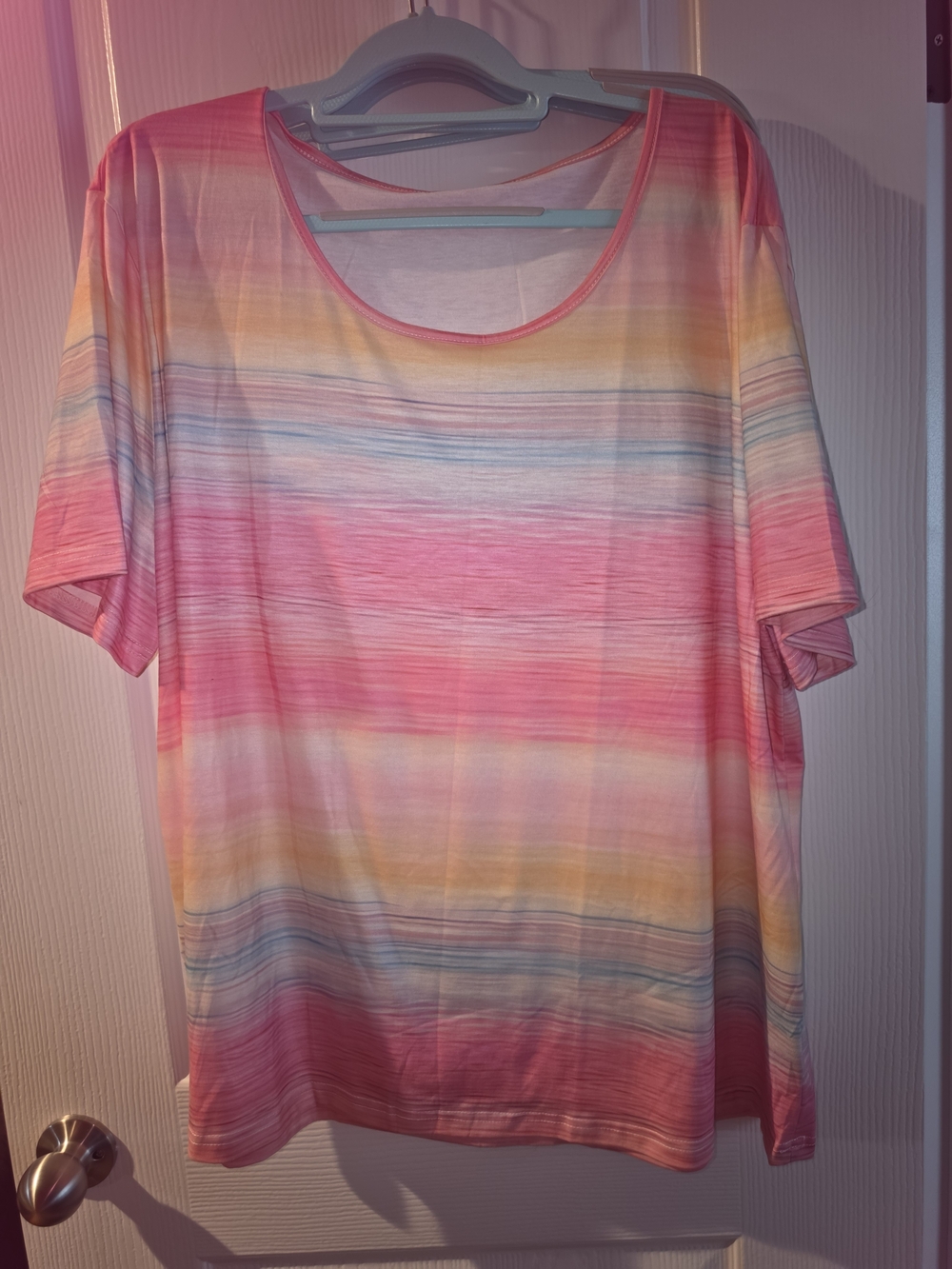 Striped Pastel Pink Multicolor Short Sleeve Top